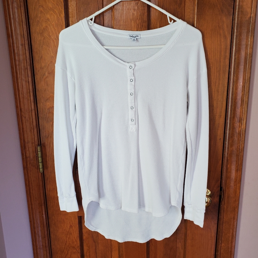 Splendid White Long Sleeve Henley Thermal Top